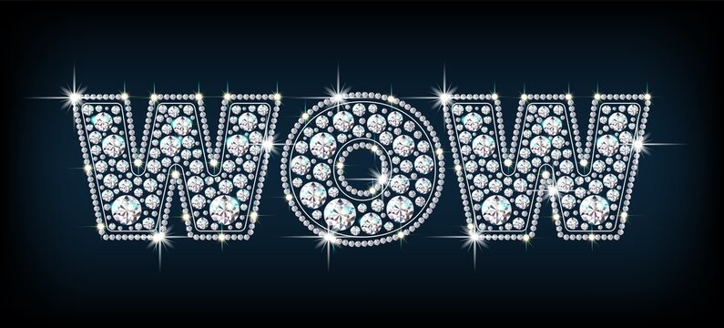 Letters WOW made from sparkling diamonds vector
