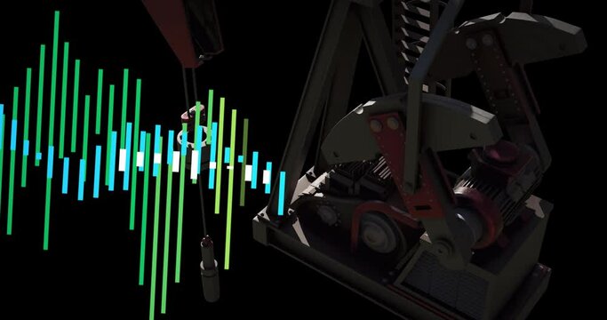 Animation of financial graphs over refinery pump