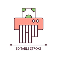 Shred banknote RGB color icon. Control money supply. Inflation prevention. Cut dollar note. Isolated vector illustration. Simple filled line drawing. Editable stroke. Arial font used