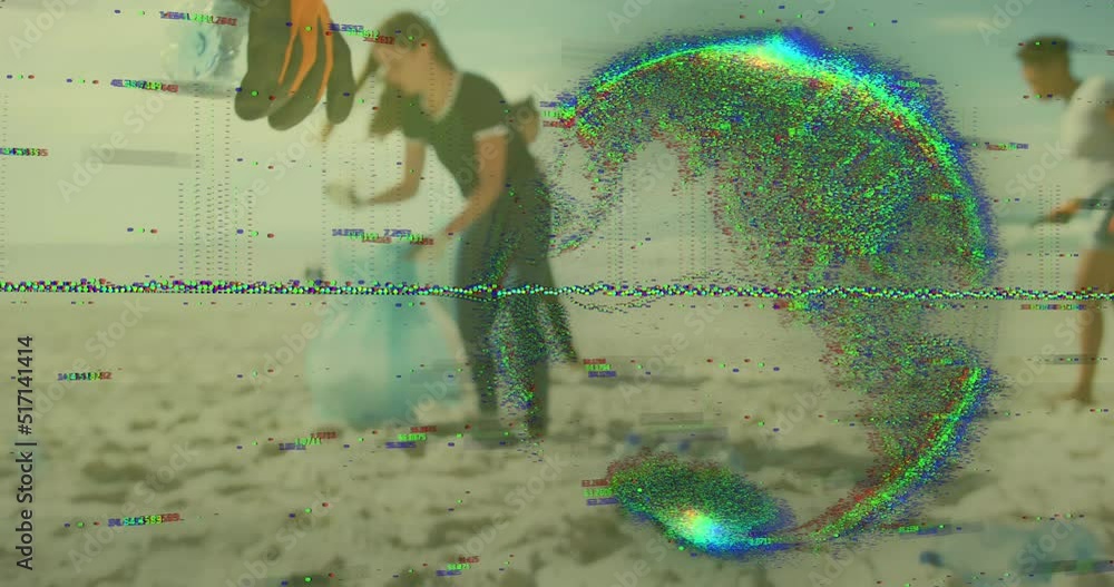 Poster animation of data processing over diverse volunteers segregating waste