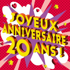 Carte Joyeux Anniversaire 20 ans 2023 2