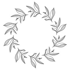 Doodle floral, line and leaf circle frames. illustration vector