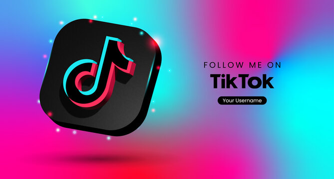 Tiktok background for follow me, Colorful tiktok 3d logo banner