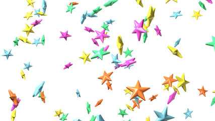 Colorful star objects on white background.
3DCG confetti illustration for background.
