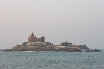 Naklejka premium Picture of world famous vivekanand rock memorial at Kanyakumari, Tamil Nadu, India.