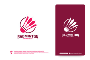 Badminton club logo template, Badminton tournaments logotype concept. Club team identity isolated on white Background, Abstract sport symbol design vector illustration - obrazy, fototapety, plakaty