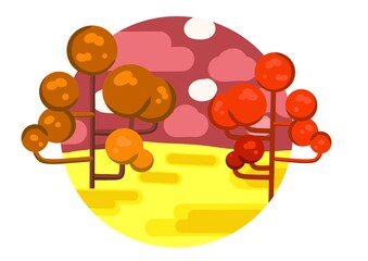 Illustration of the red trees in desert, digital art style.