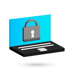 Computer security 3D vector illustration with padlock