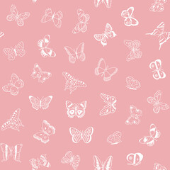 Butterfly collection vector line seamless pattern