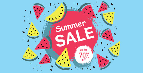 Summer sale, Watermelon slice hand drawn illustration.