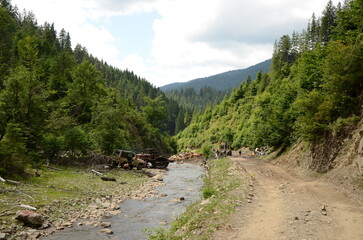 Fototapeta na wymiar Landscape of a valley in Carpathian mountains
