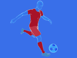 Fototapeta na wymiar 3d illustration of a football (soccer) player running with the ball. Qatar national team colored shirt, shorts and socks.