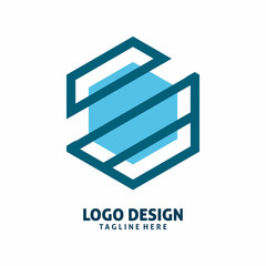 blue hexagon color line logo design