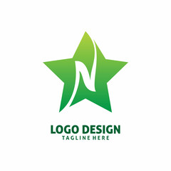 green star letter n logo design