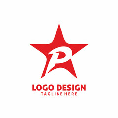 red star letter p logo design