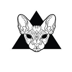 Sphynx cat. Sphynx doodle outline illustration on white background. Sphynx cat isolated object. Animal, cat,cloth, print, design, icon, logo, poster, textile, paper, card, wrapping, wallpaper. Eps10