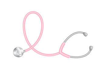 Stethoscope in pink ribbon shape. Breast cancer awareness month campaign. Vector illustration