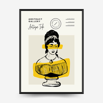 Antique statues vertical posters template. Modern card, wall art.