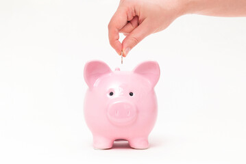 Piggy bank on white background