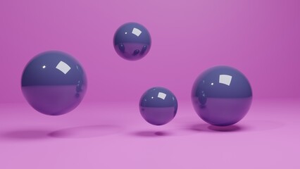 3d render of shiny purple balls on pink background