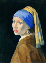 Girl with a Pearl Earring. oil painting