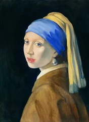 Fotobehang Girl with a Pearl Earring. oil painting © Anna Ismagilova