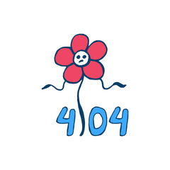 404, error, page, flowers, oops, hand drawn, red blue, not found, system, updates, downloads, operations, installers, vector illustration of modern character design. For web