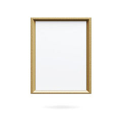 Wooden picture frame isolated on white background with copy space, Blank thin frame with empty space for decorative uses. 3d rendering.