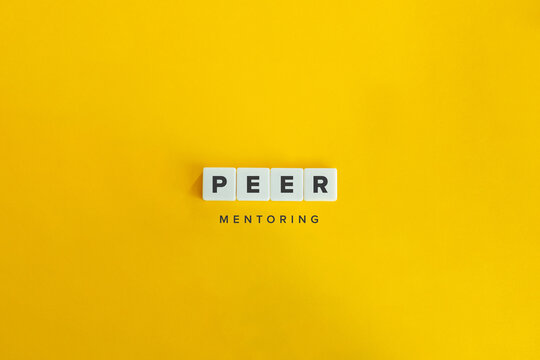 Peer Mentoring Banner. Letter Tiles on Yellow Background. Minimal Aesthetics.