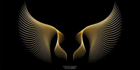 Abstract symmetry bird wings line luxury gold light isolated on black background. Vector illustration.