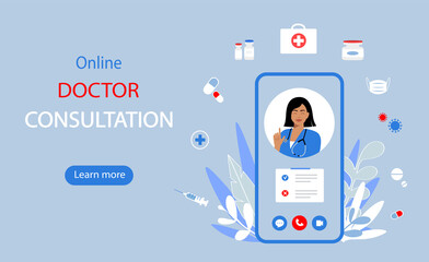 Online consultation. Online doctor consultation technology in smartphone.