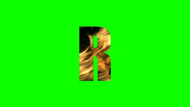 R - Burning letter isolated on green background