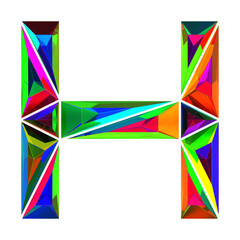 Fototapeta premium Letter H made of colored triangular crystals, isolated on white, 3d rendering