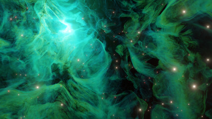 Fototapeta na wymiar green nebula background. Outer space, cosmic landscape. 3d rendering
