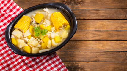 Colombian cuisine - ajiaco soup with chicken and vegetables