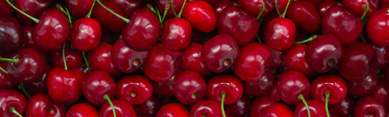 Close up background of fresh ripe sweet cherries.