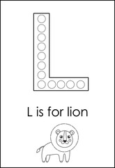 Learning English alphabet for kids. Letter L. Dot marker activity.