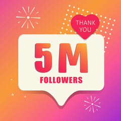 Banner 5 M followers. Thank you. Vector illustration.