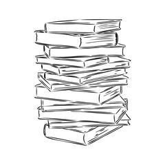 Stack of books isolated on white, Hand Drawn Sketch Vector illustration.