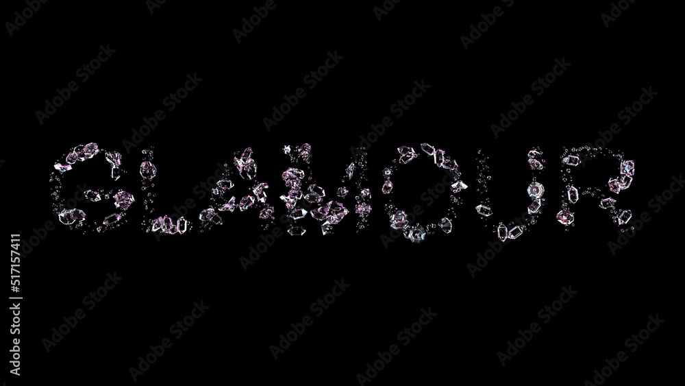 Poster glamour - text made of diamonds, on black backdrop, isolated - object 3d rendering