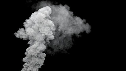 grey pollution smoke emission from urban fire on black, isolated - industrial 3D illustration