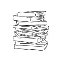 Stack of books isolated on white, Hand Drawn Sketch Vector illustration.