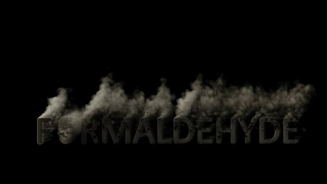 Text formaldehyde with skull smoking on black background, isolated - loop video