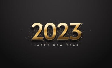 Fototapeta na wymiar Simple and modern the number 2023 is bright gold