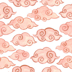 Watercolor asian boho magic clouds pattern. Vector illustration