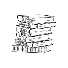 Fototapeta premium Stack of books isolated on white, Hand Drawn Sketch Vector illustration.