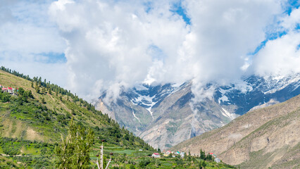 Fototapeta na wymiar Beautiful view of Keylong, the administrative center of the Lahaul and Spiti district in the Indian state of Himachal Pradesh