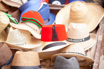 Sombreros a la venta en Marrakech (Marruecos)