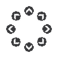 Different arrows, pixel icons isolated, collection of 8bit graphic elements. 