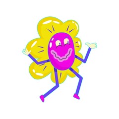 Contemporary smile in retro comic style. Psychedelic emotions smile character. Modern retro abstract design. Happy face. Round daisy flower character emoji